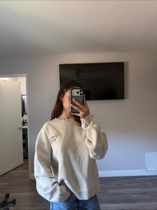 Zara Sweaters - Zara Cream crew neck with Small Embroidered Logo